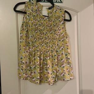 Yellow floral ruched blouse top